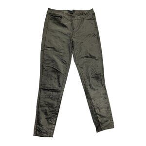 Paige Womens Verdugo Ankle Metallic Coated Skinny Jeans Size 26 Olive Green